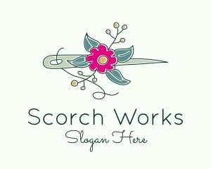 Floral Stitching Needle logo design