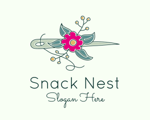 Floral Stitching Needle logo design