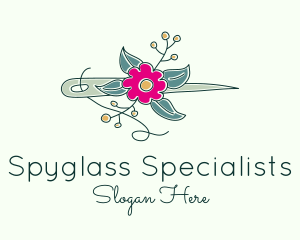 Floral Stitching Needle logo design