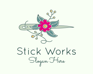 Floral Stitching Needle logo design