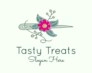 Floral Stitching Needle logo design