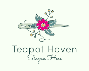 Floral Stitching Needle logo design