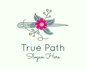 Floral Stitching Needle logo design