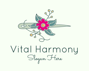 Floral Stitching Needle logo design