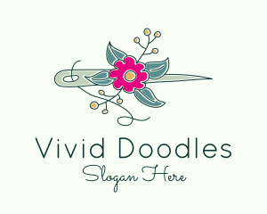 Floral Stitching Needle logo design