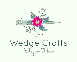 Floral Stitching Needle logo design