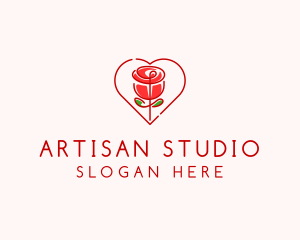 Rose Heart Flower  logo design