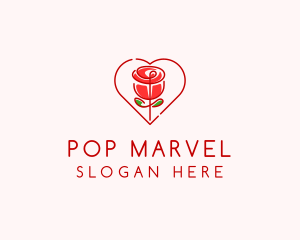 Rose Heart Flower  logo design