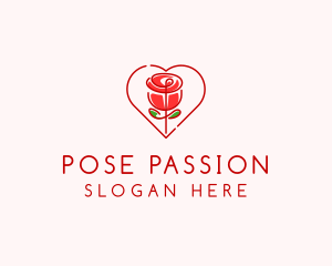 Rose Heart Flower  logo design