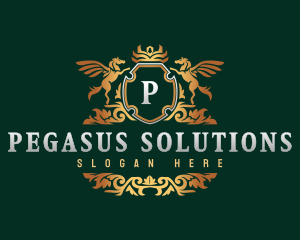 Pegasus Crown Shield logo design