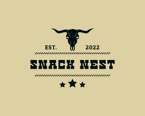 Western Bull Skull Horns logo design