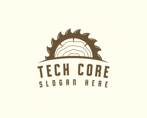 Saw Blade Wood Trunk logo design