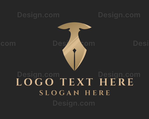 Gold Pen Letter T Logo