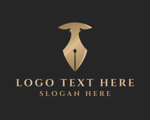 Gold Pen Letter T Logo