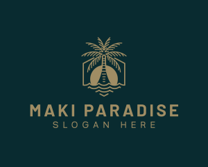 Palm Tree Beach Swimming logo design