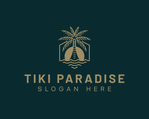 Palm Tree Beach Swimming logo design