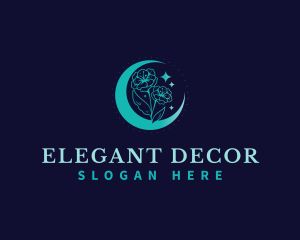 Moon Crescent Flower logo design