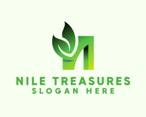 Green Organic Leaf Letter N logo design