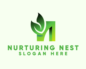 Green Organic Leaf Letter N logo design