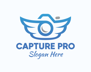 Gradient Blue Wings Camera logo design