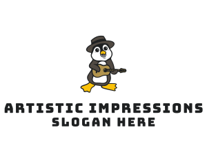 Penguin Guitar Musician logo design