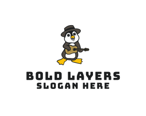 Penguin Guitar Musician logo design