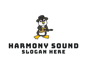 Penguin Guitar Musician logo design