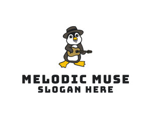 Penguin Guitar Musician logo design