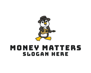 Penguin Guitar Musician logo design