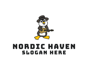 Penguin Guitar Musician logo design