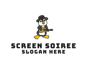 Penguin Guitar Musician logo design