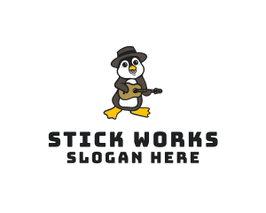 Penguin Guitar Musician logo design