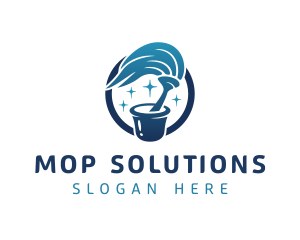 Blue Cleaning Mop logo design