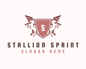 Stallion Horse Wings Shield logo design