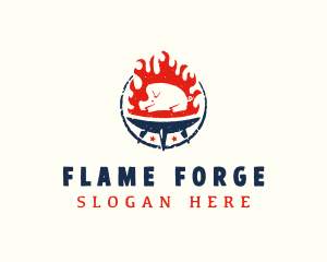 Flame Roasted Pork logo design