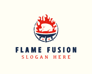 Flame Roasted Pork logo design