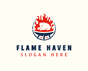 Flame Roasted Pork logo design