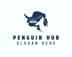 Antarctica Map Penguin logo
