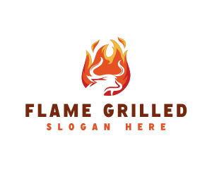 Fire Grilling Cow logo design