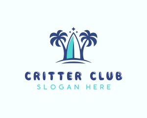 Palm Tree Beach Surfing logo design