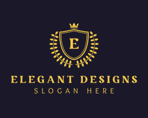 Gold Yellow Wreath Shield logo design