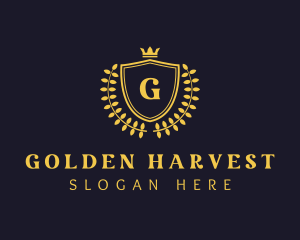 Gold Yellow Wreath Shield logo design