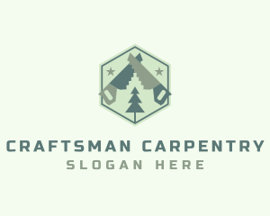 Hand Saw Lumberjack Carpentry logo design