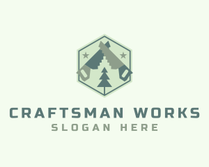 Hand Saw Lumberjack Carpentry logo design