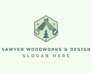 Hand Saw Lumberjack Carpentry logo design