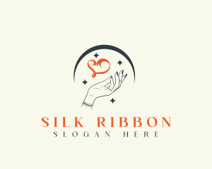 Heart Ribbon Hand logo design