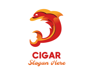 Orange Flame Dolphin logo design