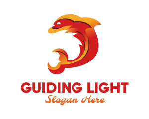 Orange Flame Dolphin logo design