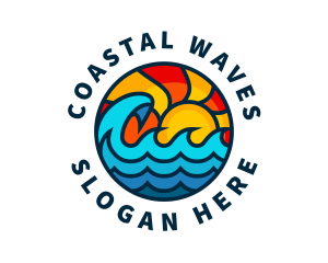 Sunny Beach Ocean Wave logo design