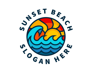 Sunny Beach Ocean Wave logo design